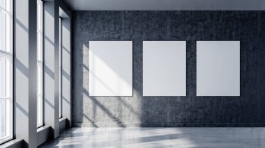 Büyük lüks, modern, parlak iç mekanlar. Oturma odası tasviri. 3D görüntüleme.