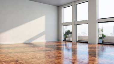 Büyük lüks, modern, parlak iç mekanlar. Oturma odası tasviri. 3D görüntüleme.