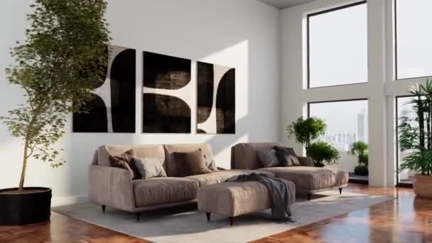 Video Rendering Footage Contemporary Interior Design Living Room Stylish Interior — Stock videók