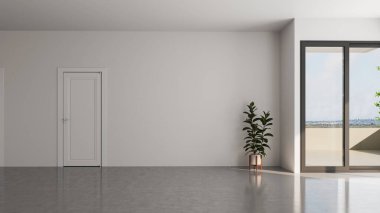 Büyük lüks, modern, parlak iç mekanlar. Oturma odası tasviri. 3D görüntüleme.