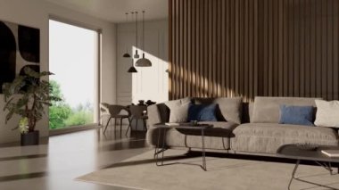 3d video rendering footage contemporary interior design of the living room. Stylish interior of the living room