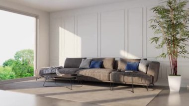 3d video rendering footage contemporary interior design of the living room. Stylish interior of the living room