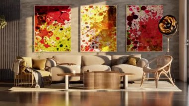 3d video rendering footage contemporary interior design of the living room. Stylish interior of the living room