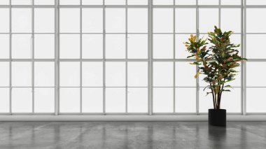 Büyük lüks, modern, parlak iç mekan oturma odası, afiş illüstrasyonu 3D dijital görüntü oluşturan bilgisayar.