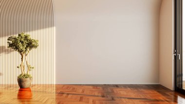 Büyük lüks, modern, parlak iç mekanlar. Oturma odası tasviri. 3D görüntüleme.