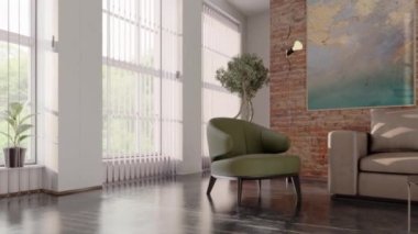 3d video rendering footage contemporary interior design of the living room. Stylish interior of the living room