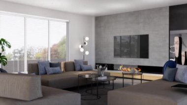 3d video rendering footage contemporary interior design of the living room. Stylish interior of the living room