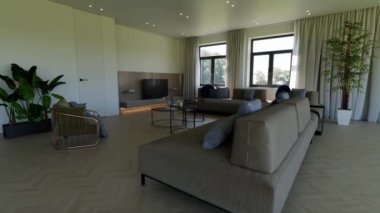 3d video rendering footage contemporary interior design of the living room. Stylish interior of the living room