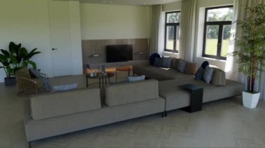 3d video rendering footage contemporary interior design of the living room. Stylish interior of the living room