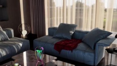 3d video rendering footage contemporary interior design of the living room. Stylish interior of the living room