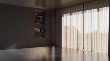 3d video rendering footage contemporary interior design of the living room. Stylish interior of the living room