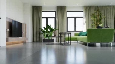 3d video rendering footage contemporary interior design of the living room. Stylish interior of the living room