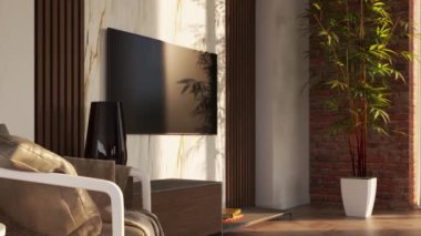 3d video rendering footage contemporary interior design of the living room. Stylish interior of the living room