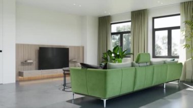 3d video rendering footage contemporary interior design of the living room. Stylish interior of the living room