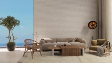 3d video rendering footage contemporary interior design of the living room. Stylish interior of the living room