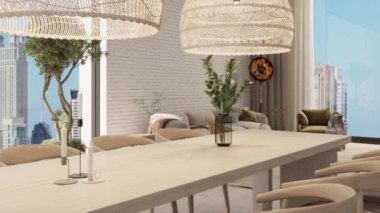 3d video rendering footage contemporary interior design of the living room. Stylish interior of the living room