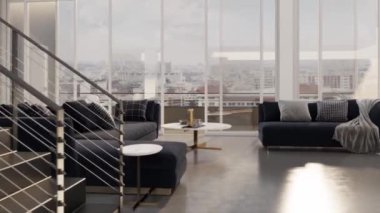 3d video rendering footage contemporary interior design of the living room. Stylish interior of the living room