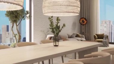 3d video rendering footage contemporary interior design of the living room. Stylish interior of the living room