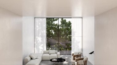 3d video rendering footage contemporary interior design of the living room. Stylish interior of the living room