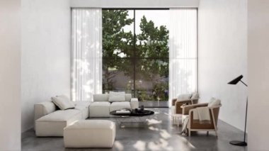 3d video rendering footage contemporary interior design of the living room. Stylish interior of the living room