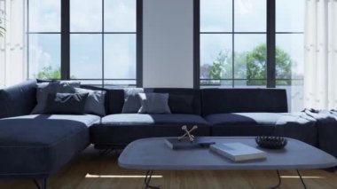 3d video rendering footage contemporary interior design of the living room. Stylish interior of the living room