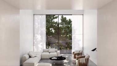 3d video rendering footage contemporary interior design of the living room. Stylish interior of the living room