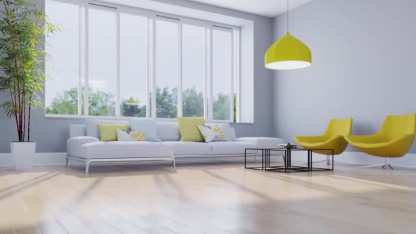 Video Rendering Footage Contemporary Interior Design Living Room Stylish Interior — Vídeo de stock