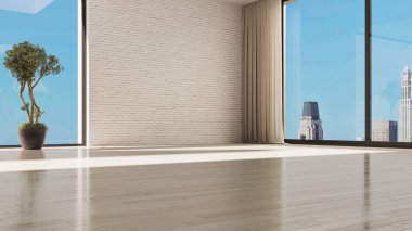 Büyük lüks, modern, parlak iç mekan oturma odası tasviri 3D dijital olarak oluşturulmuş görüntü, ev minimumu hortum fabrikası