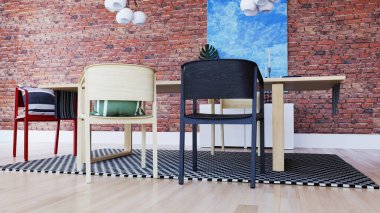 Büyük lüks, modern, parlak iç mekan oturma odası tasviri 3D dijital olarak oluşturulmuş görüntü, ev minimumu hortum fabrikası