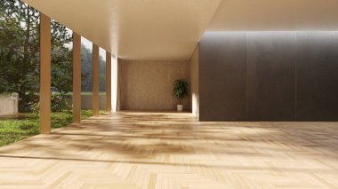 Büyük lüks, modern, parlak iç mekan oturma odası tasviri 3D dijital olarak oluşturulmuş görüntü, ev minimumu hortum fabrikası