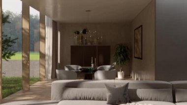 3d video rendering footage contemporary interior design of the living room. Stylish interior of the living room