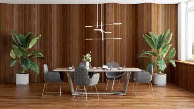 Büyük lüks, modern, parlak iç mekanlar. Oturma odası tasviri. 3D görüntüleme.