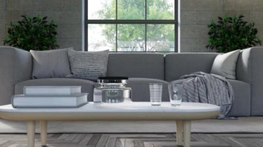 3d video rendering footage contemporary interior design of the living room. Stylish interior of the living room