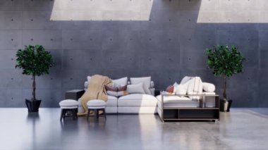 3d video rendering footage contemporary interior design of the living room. Stylish interior of the living room