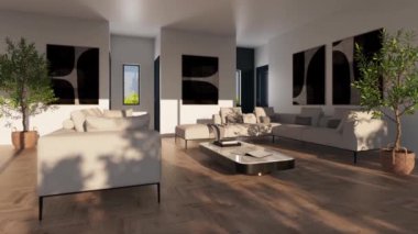 3d video rendering footage contemporary interior design of the living room. Stylish interior of the living room