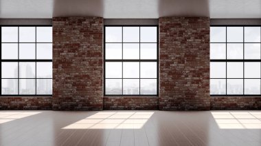 Büyük lüks, modern, parlak iç mekanlar. Oturma odası tasviri. 3D görüntüleme.