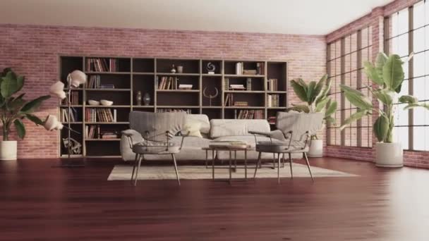 Video Rendering Footage Contemporary Interior Design Living Room Stylish Interior — Stockvideo