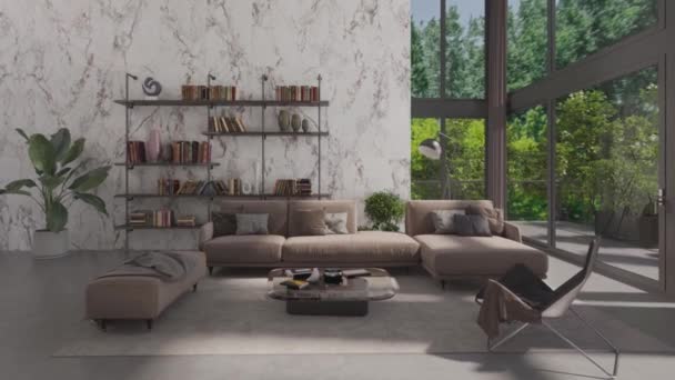 Video Rendering Footage Contemporary Interior Design Living Room Stylish Interior — 图库视频影像