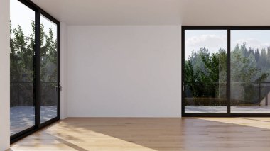 Büyük lüks, modern, parlak iç mekan. Oturma odası tasviri 3D canlandırma.