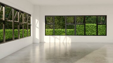 Büyük lüks, modern, parlak iç mekan. Oturma odası tasviri 3D canlandırma.