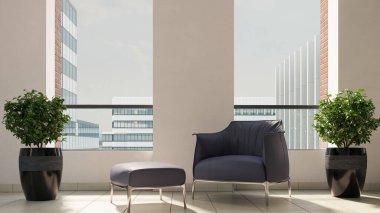 Büyük lüks, modern, parlak iç mekan. Oturma odası tasviri 3D canlandırma.