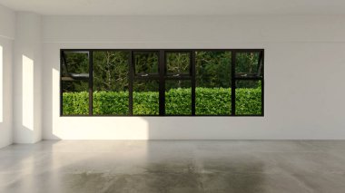 Büyük lüks, modern, parlak iç mekan. Oturma odası tasviri 3D canlandırma.