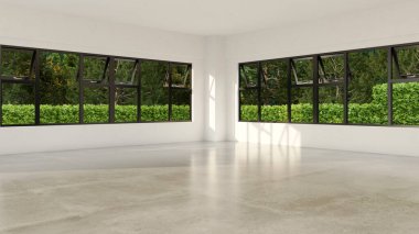 Büyük lüks, modern, parlak iç mekan. Oturma odası tasviri 3D canlandırma.