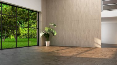 Büyük lüks, modern, parlak iç mekan. Oturma odası tasviri 3D canlandırma.