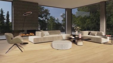 3d video rendering footage contemporary interior design of the living room. Stylish interior of the living room