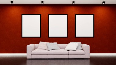 Büyük lüks, modern, parlak iç mekan. Oturma odası tasviri 3D canlandırma.