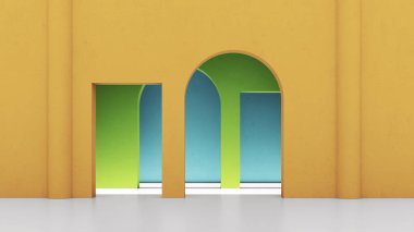 Büyük lüks, modern, parlak iç mekan. Oturma odası tasviri 3D canlandırma.