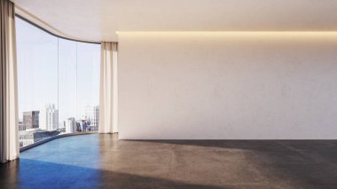 Büyük lüks, modern, parlak iç mekan. Oturma odası tasviri 3D canlandırma.