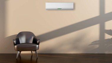 Büyük lüks, modern, aydınlık bir oturma odası. Klima modelleme çizimi 3D.