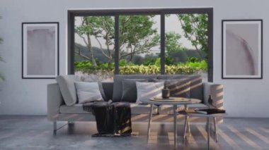 3d video rendering footage contemporary interior design of the living room. Stylish interior of the living room